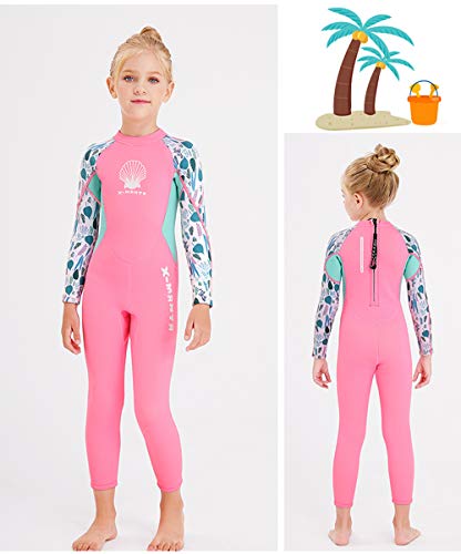 NATYFLY Kids Wetsuit,2.5mm Neoprene Thermal One Piece Swimsuit,Boys Girls and Toddler Wet Suits for Scuba Diving,Youth Full Suit (Pink, 2X-Large/7-8Years Old)