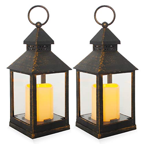 Decorative Lanterns,Hanging LED Lantern Timer Candles,Black Brown