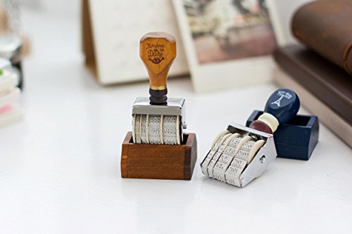 Home-organizer Tech Retro Roller Date Stamp,Rubber Stamps for DIY Craft Card Making Happy Planner Scrapbooking Supplies (Wood)