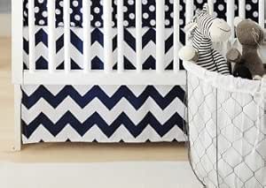 Amazon.com: Navy Blue and White Chevron Zig Zag Crib Skirt ...