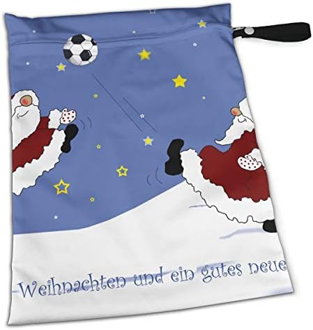 Frohe Weihnachten Christmas Football Santa Tote Travel Accessories Size Happens Reusable Laundry Beach Toddler Dry Bag for Workout Swim Wet Kid Baby Gym Clothes Cloth Diaper Wetbag
