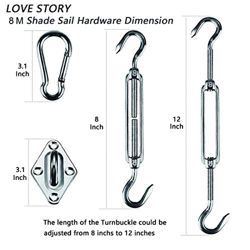 LOVE STORY Sonnensegel, Hardware-Kit für rechteckige, robuste Sonnensegel, Installation, 20,3 cm, 316 Edelstahl, für… – Bild 3