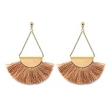 Fan Shape Tassels Dangle Stud Earrings For Women's Girls Bohemia Ethnic Eardrop Jewellery by SUNSCSC (W684A)