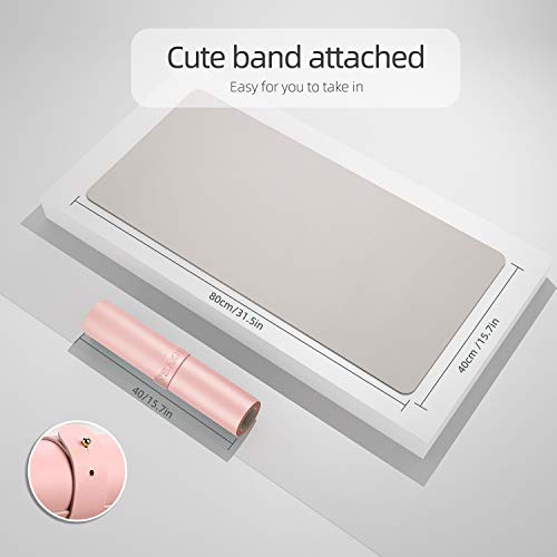 Dual-Sided Multifunctional Desk Pad, Waterproof Desk Blotter Protector, Leather Desk Wrting Mat Mouse Pad (31.5" x 15.7", Pink) - Image 2
