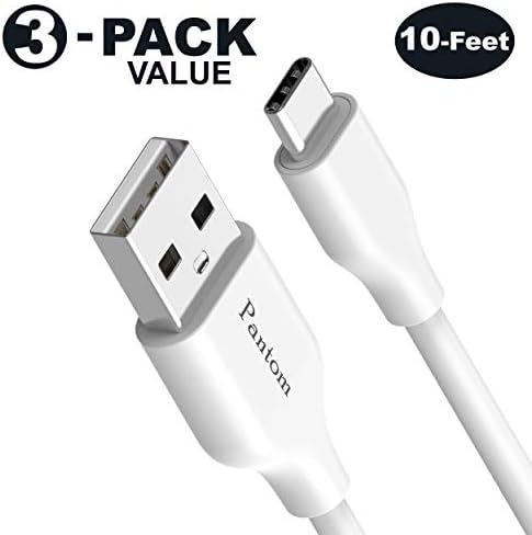 3-Pack 10-Feet Type C Cable, Pantom USB C to USB A Cable Charge/Sync Fast Charging Cord Compatible Samsung Galaxy 8/9 Note 8/9 Google Pixel 2/2XL LG V30/V20/G6/G5 Nexus 6P/5X HTC 10 MacBook Switch