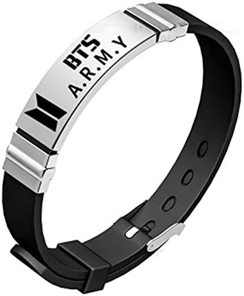 TWINSGIRL BTS Kpop Titanium Steel and Silicone Wristband Bracelet