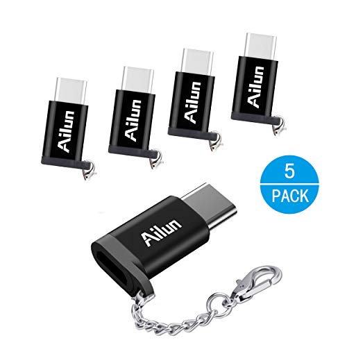 USB Type C Adapter 5Pack Ailun USB C to Micro USB Adapter Compact with Keychain Sync and Charge for Galaxy s20, s20+ S20Ultra S10 Plus MacBook ChromeBook Pixel and More
