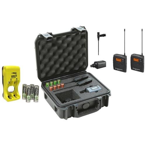 Sennheiser ew 100-ENG G3-A Wireless Mic System with EK 100 G3 Diversity Receiver, Frequency Band A - Bundle with 4x AA Rechargeable Batteries w/Charger, SKB iSeries Waterproof Sennheiser Mic Case