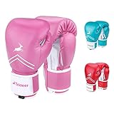 Trideer Essential GEL Boxing Kickboxing Training Gloves (Pink & White, 10 oz)