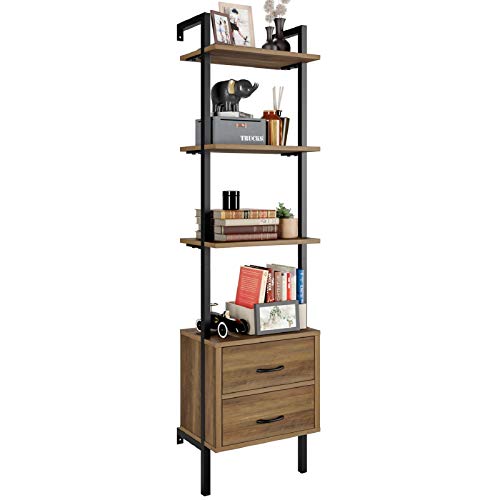 HOMECHO Ladder Bookshelf, 4Tier Ladder Bookcase with 2 Fabric Drawers, Tall Display Shelves