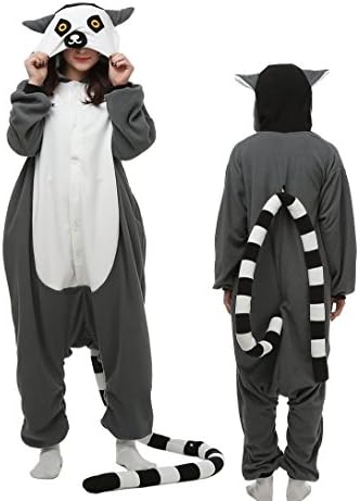 ElfZ Adult Animal Onesie Pajamas Cosplay Costume Unisex One Piece Kigurumi Pajamas (M/L, Black Lemur)