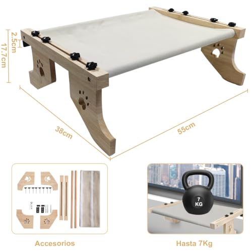 AZYAADIXX Percha de Ventana para Gatos Hamaca Ventana con 4 Patas, Estante Cama de Gatitos Gatos Grande Dormir Interior Asiento Resistente Ajustable Montado en Ventana Estante Estable Soporta 7kg