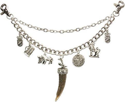 Bavarian Charivari Necklace Horn (silver coloured) - Traditional German Men Lederhose Jewelry