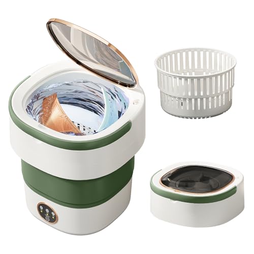 Portable Washing Machine 20L —Small Foldable Washer with Spin Basket, — Mini Laundry Machine for Travel, Dorms, Camping, Ideal for Baby Clothes, Underwear, Socks Green