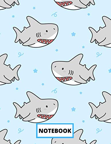 kawaii shark notebook: kids notebook- gift for shark lover: 100 wide ruled pages