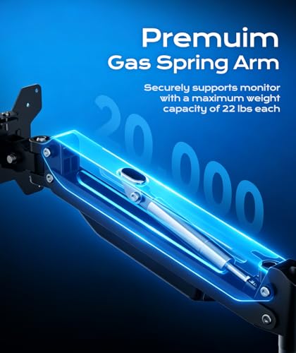 Pholiten Triple Monitor Stand Mount-Gas Spring Stand with Clamp and Grommet Base, Fully Adjustable Desk Mount Fits Three 17-27 inch LCD Computer Screens, Each Arm Holds up to 13.2lbs,(MD8003) …