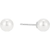 Sylph S999 Sterling Silver, White Pearl Earrings Round Stud Earring for Women, Hypoallergenic Earrings For Wedding Brides Jewelry Gift
