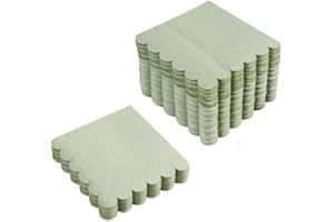 Flunyina Green Cocktail Napkins 100pcs Sage Green Paper Napkins with Scalloped Edges Thick Disposable Luncheon Napkins for Th