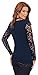 HOT FROM HOLLYWOOD Women's Fitted Cotton Casual Scalloped Floral Lace V Neck Long Sleeve Shirt Top