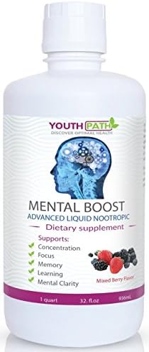 Mental Boost - Advanced Liquid Nootropic – Natural Health Brain Supplement - Enhances Mood, Memory and Mental Energy - Focus &amp; Clarity of Mind, 32 fl. Oz