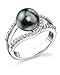 The Pearl Source Tahitian South Sea Cultured Pearl Ring for Women, Tessa Ring in Black with Sterling Silver and Crystals