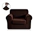 CHUN YI Stretch Armchair Sofa Slipcover 2 Piece Sofa Cover, 1 Seater Chair Slipcover Coat Soft Washable Furniture Covers with Elastic Bottom, Checks Spandex Jacquard Fabric, Small, Chocolate