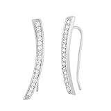 Beaux Bijoux Sterling Silver 925 CZ Curved Bar Ear Climber Crawler Cuff Studs Hypoallergenic Earrings