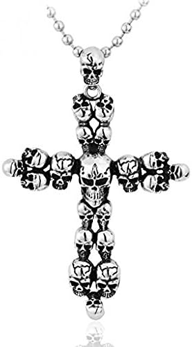 QIUXIA Unique Stainless Steel Mens Necklace Pendant Big Cross Skull