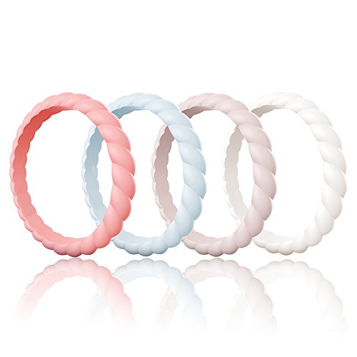 Egnaro Silicone Wedding Ring for Women,Thin and Stackble Braided Rubber Wedding Bands,No-Toxic,Skin Safe