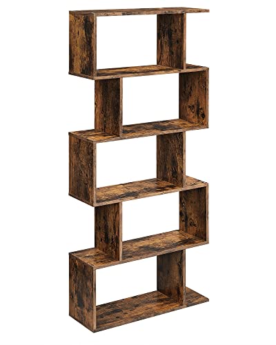 VASAGLE Bücherregal mit 5 Ebenen, Standregal, Zickzack-Form, Aufbewahrungsregal, für Wohnzimmer, Schlafzimmer, Büro, Arbeitszimmer, vintagebraun LBC62BX