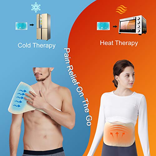 Tech Love Waist Heating pad for Lower Back Pain, Shoulder, Leg, Stomach Cramp Relief with Elastic Bands, Gel Pack for Hot or Cold Therapy, Mutifuctional, Reusable, Portable Heat Wrap, Off-White