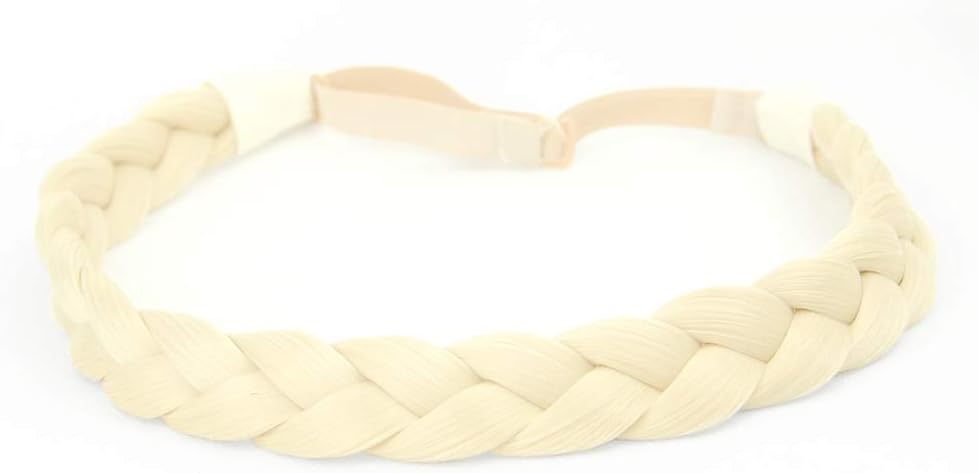 BOBIYA 3 Strands Synthetic Hair Braided Headband Classic Chunky Wide Plaited Braids Elastic Stretch Hairpiece for Women Girl (light Blonde)