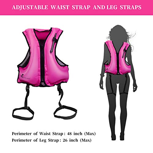 OMOUBOI Snorkel Vest Life Jacket Inflatable Kayak Life Vest for Adults and Youth 88-220 lbs Swimming Boating (Red)