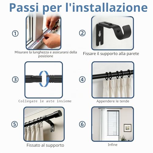 Curtain Rod Modern Curtain Poles Curtain Rods Curtain Rod with Round Terminals and Bracket for Bedroom Living Room Black 84-220cm