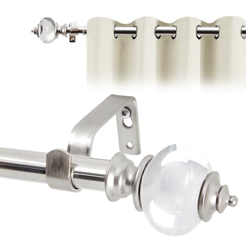 Deconovo Adjustable Splicing Curtain Pole, Net Curtain Rods with Brackets Fittings Set and Translucent Finials, Sturdy Curtain Poles for Eyelet Curtains, Silver, 122-213cm