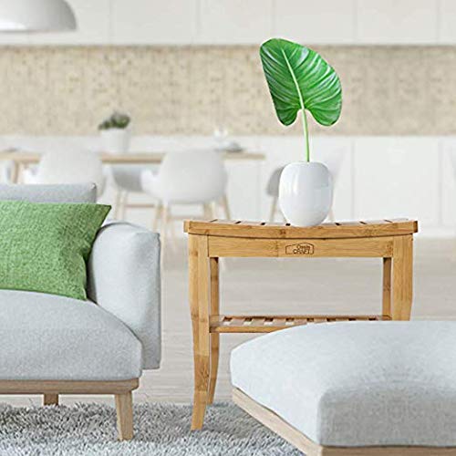 OasisCraft Bamboo Shower Chair with Free Soap Dish, 19" Waterproof Bamboo Shower Seat Bench with Shelf, Wooden Bathroom Seat Stool Spa Bath Organizer, Perfect for Indoor Outdoor