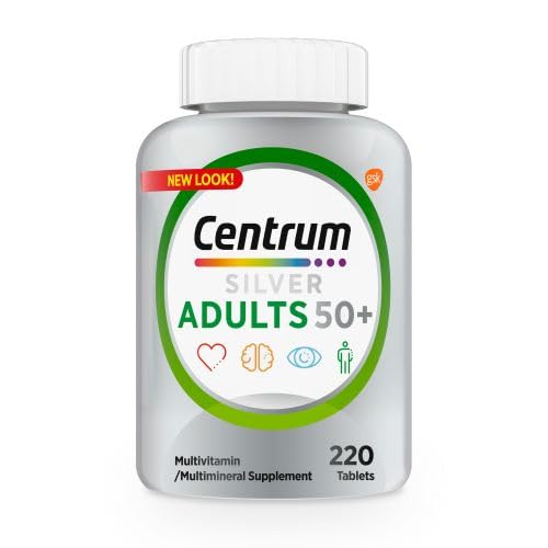CENTRUM SILVER MULTIVITAMIN FOR ADULTS 50 PLUS, MULTIVITAMIN/MULTIMINERAL SUPPLEMENT, VITAMIN D3, B VITAMINS, GLUTEN FREE, NON-GMO INGREDIENTS, SUPPORTS MEMORY AND COGNITION IN OLDER ADULTS – 220 CT