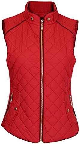 Pinmuse Women's Light Weight Zip up Front Quilted Padded Vest W Pockets Red 3XL