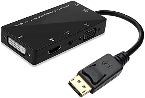 EasyLink DP to HDMI/DVI/VGA/Audio 4 in 1 Adapter Multi-Function DisplayPort to HDMI/DVI/VGA with Audio DP to HDMI, DP to DVI, DP to VGA Cable Adapter Converter for HDTV, Apple Lenovo Dell PC, Black