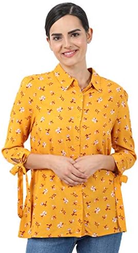 COVER STORY Printed Mustard Coloured Viscose Rayon Women Top