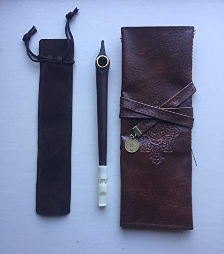 Classic Wooden Medwakh Pipe/Arabian Dokha wooden Pipe W Leather Brown Case W Velvet Bag ((A3))