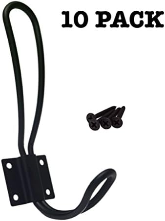 Black Wall Mounted Coat Hooks I 10 Pack Of Heavy Duty Rustic Hooks With Large Metal Screw I Best For Farmhouse Style Decor I Strong Vintage Hooks For Decoration, Capacity Up To 35lbs