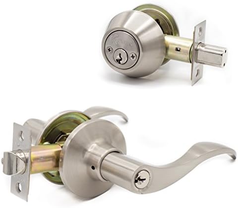 Premium Combo Lockset with Lever – Double Sided Deadbolt – Satin Nickel