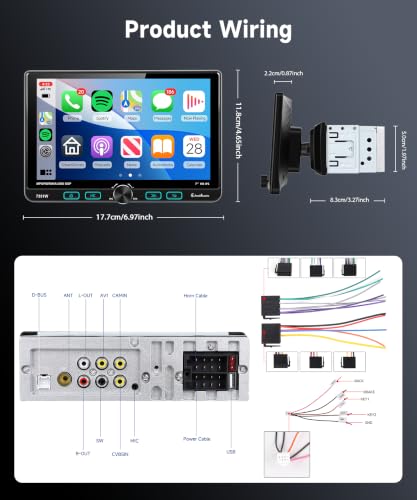 VECHTEL Autoradio 1 DIN con Schermo IPS Orientabile da 7 Pollici 1024x600 | Wireless CarPlay & Android Auto, Bluetooth 5.2, FM/AM/RDS Radio, Mirror Link, USB, Rückfahrkamera, Lenkradsteuerung