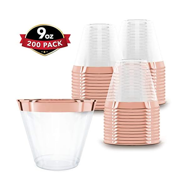 100 Rose Gold Plastic Cups 9 oz Hard Disposable Cups Plastic Wine
