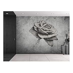 Rose Sitting on a Grayscale Grungy Texture with a Vignette Effect Around It - Wall Mural, Removable Vinyl Wallpaper, Home Decor - 66x96 inches