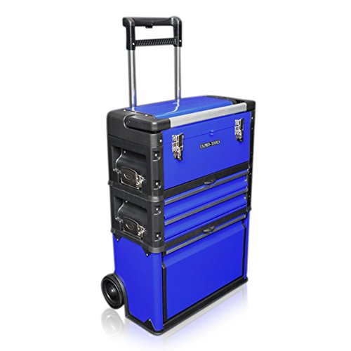 US PRO Tools Blue Work Center Plastic Steel Mobile Rolling Chest Trolley Cart cabinet 3 IN 1 Tool Box Wheels by us pro tools - Thumbnail 3