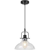 WILON Seeded Glass Pendant Lights Kitchen Island Lighting, Black Modern Farmhouse Pendant Light Fixture with E26 Base, Vintag