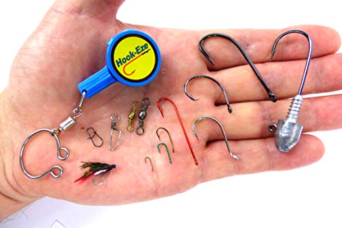 HOOK-EZE Fishing Gear Knot Tying Tool for Hooks Jigs Swivels | Line Cutter |Cover Hooks on Fishing Poles Travel Safely Fully Rigged. Ideal for Bass Ice Kayak Fishing