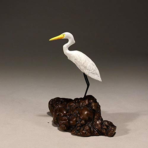Egret Sculpture from John Perry Small on Burl Wood Statue Figurine
